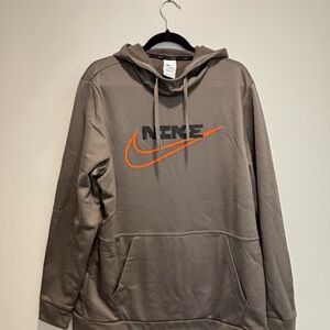 Nike Men's Gray Hoodie with Orange Logo